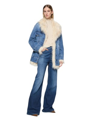 Pre-owned Dondup Woman Wide Leg Jeans Denim 18250 In Blue