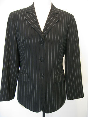 SISLEY BLACK AND WHITE STRIPED WOOL BLEND BLAZER, JACKET SIZE 42, MADE IN ITALY