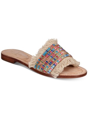 

KATE SPADE NEW YORK Женские бежевые шлепанцы Solaina Toe с бахромой и бахромой 7,5 м, Бежевый, S1190025