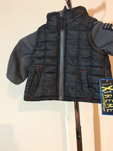 Ixtreme Baby Boys Infant Tonal print vest w/fleece hood and sleeve 12months