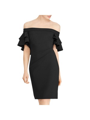 

Женское черное платье-футляр с рукавами до колена RALPH LAUREN на креповой подкладке, Черный