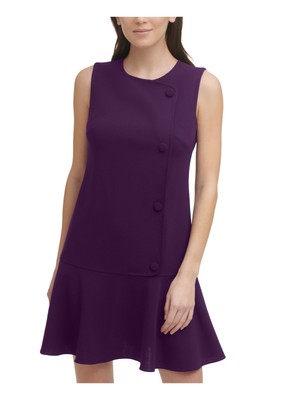 DKNY Womens Purple Fitted Faux Button Sleeveless Short Drop Waist Dress 8