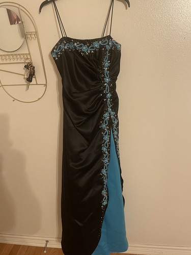 blue dress for baby girl Lace-Up Corset Long Prom Dress with Glitter Print PromGirl