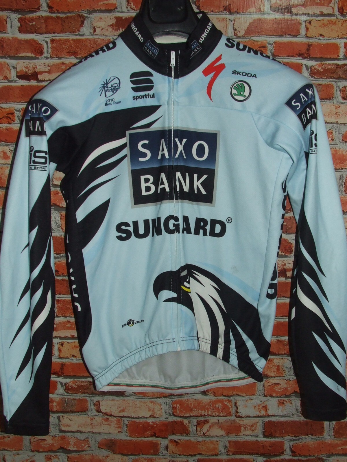 SAXO BANK サイクルジャージ 長袖 ホワイト/ブラック/ブルー Saxo Bank Invernale Sportful Maglia Bici Ciclismo Shirt