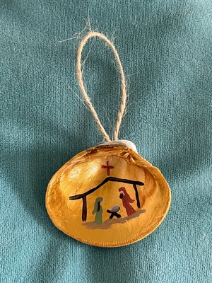 Nativity Clam Shell Christmas Tree Ornament Hand Painted GIFT Holiday Christian