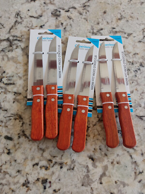 LOT 6 Tischmesser + Gemüse Schäler 11 CM Edelstahl Holz -13041
