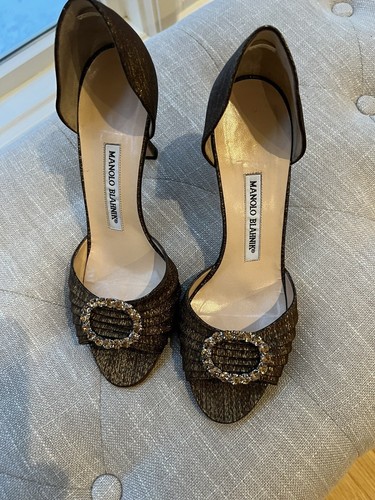 靴 MANOLO BLAHNIK 37 MANOLO BLAHNIK 37 Navy Black Kitten Heel Mules Slides Shoes