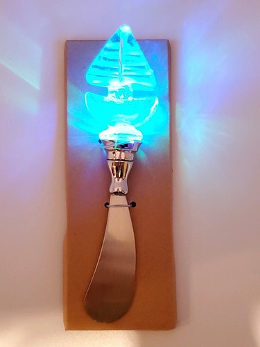 Nautical Coastal Beach Sailboat Glass LED Color Changing Cheese Spreader Gift