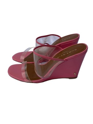 

KURT GEIGER Женские розовые кожаные босоножки без шнуровки на танкетке с круглым носком, Розовый, 2624298109