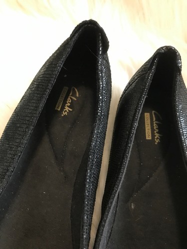 CLARKS COLLECTION SLIP-ON BLACK REPTILE FINISH SHOES  WOMEN'S SIZE 10w