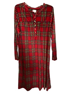 Aria Nightgown Sz L Red Plaid Long Sleeve Soft Polyester NWT