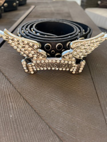 Pre-owned Handmade Robins Jean Hand Made Leather Belt With Black Stone Studs 100% Made In Italy