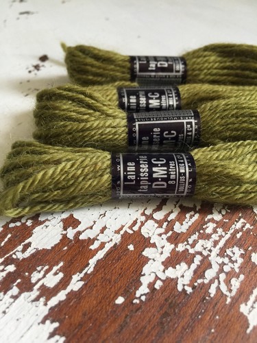 Tapestry 100% Wool Laine Colbert DMC France Lot Of 4 #7363 Green Shade VTG