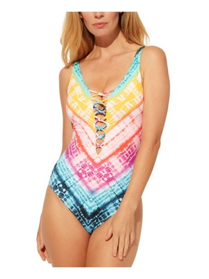 Женский цельный купальник Good Vibrations с желтыми эластичными бретельками BLEU Womens 4