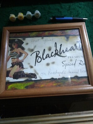 Blackheart Rum Print Ad Mixed Media Collage Art Framed No Glass. Pirate Themed