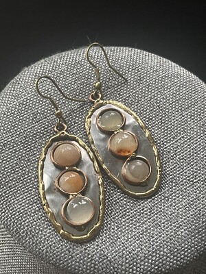 Handcrafted Copper Mixed Media Drop Hanging Boho Hippie Festival Hook Earrings