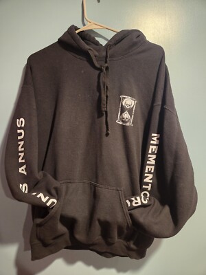Unus Annus Hoodie Mens Large Black Memento Mori Founders Hourglass Skull Logo