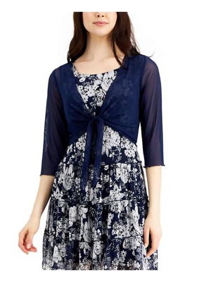 CONNECTED APPAREL Womens Navy Tie-front Collarless Bolero Cardigan Petites 8P