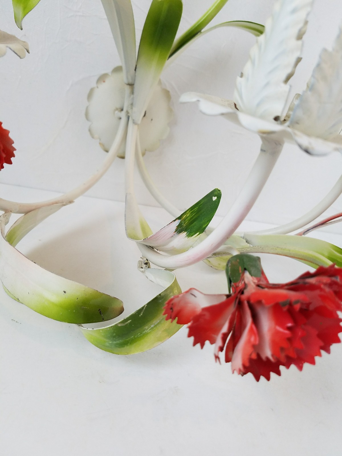 Vintage Candle Sconce Tole Red Green Flowers Floral Italian