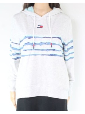 TOMMY HILFIGER SPORT Женский серый свитшот с капюшоном и ребристой отделкой на шнурке XS