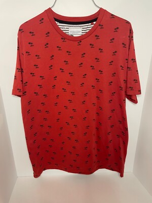 Denim & Flower Ricky Singh Shirt Adult Large Palm Tree Red pre owned 