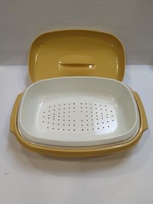 Vintage TUPPERWARE Microwave Vegetable Steamer  Harvest Gold 1273-3