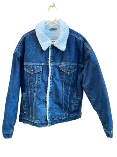 Vtg Levis Jacket XL Denim Sherpa Lined 90s Trucker Dark Vtg Levis Jacket XL Denim Sherpa Lined 90s Trucker Dark