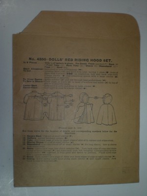 1913 McCalls no 4350 DOLLS RED RIDING HOOD Set Sewing Pattern 16