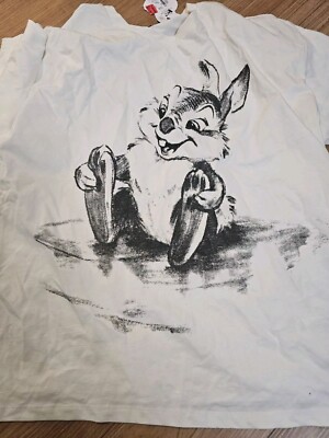 Disney Primark Bambi Thumper Rabbit T Shirt Black and White Womens Large