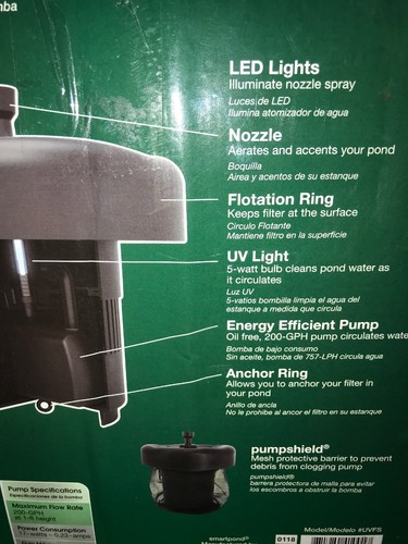 Smartpond 4 in 1 Filtration Pond Pump FOUNTAIN W/ LED Lights Floating uv Filter