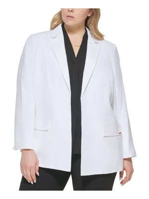 

CALVIN KLEIN Женский белый утепленный блейзер с открытыми спереди и закатанными манжетами плюс, X23JA639