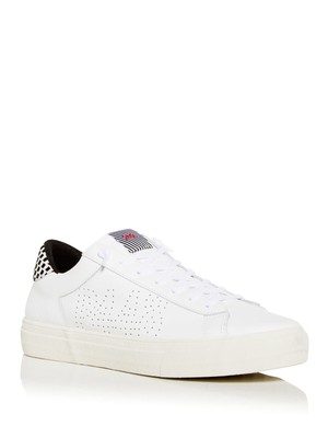 P448 Mens White Pull Tab At Heel Logo Round Toe Leather Sneakers Shoes 42