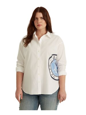

LAUREN RALPH LAUREN Женский белый топ на пуговицах с логотипом и манжетами, плюс