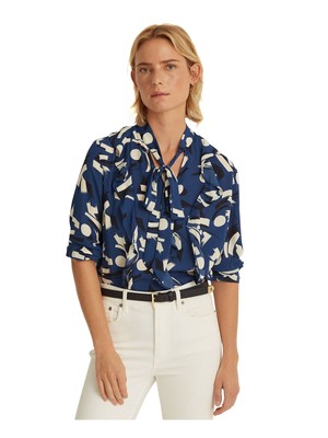 

RALPH LAUREN Женская темно-синяя рубашка с завязками и манжетами на рукавах, деловая рабочая блузка, Navy