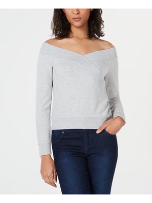 

Женский серый свитер с открытыми плечами BAR III с длинными рукавами