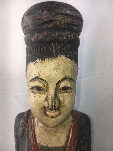 Burmese Carving Hill Tribe Woman Basket On Back 18.5” Vintage Teak