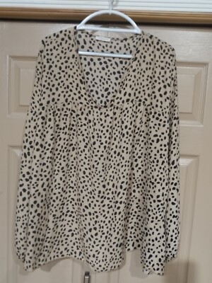 Chicsoul.com Women's Leopard Print Long Sleeve Pullover Blouse Size 2X