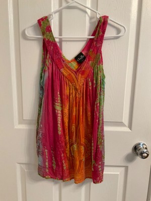 Noelle Enterprise Women's one size Gauze Tank top Art To Wear Boho Tie Dye