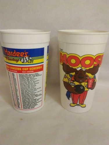 Vintage Lot Of 2 Different 1990’s Hardee's Moose and Racing #31 plastic cups