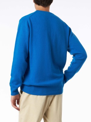 Pre-owned Mc2 Saint Barth Man Crewneck Sweater With Sun Moritz Après Ski Embroidery In Blue