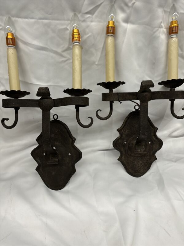 Old Spanish Revival Style Wall Sconces Rustic Double Candle Pacific Palisades