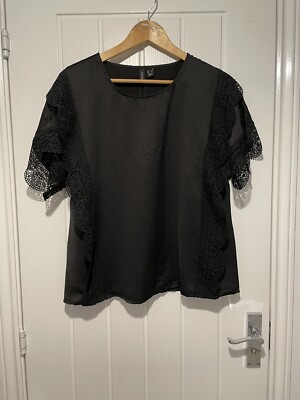 LADIES VERO MODA BLACK LACE DETAIL BLOUSE UK SIZE LARGE BNWT