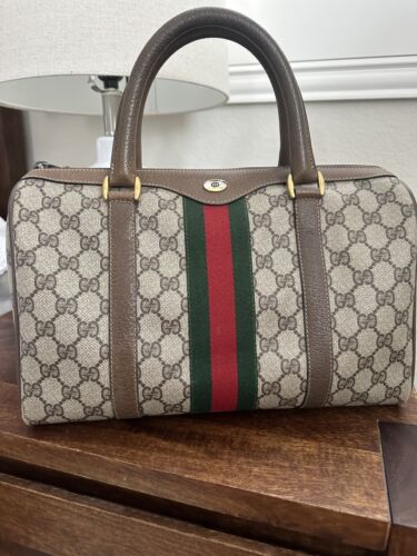 【2025】お歳暮・冬ギフト Vintage Speedy Gucci Brown owned Pre Bag Boston Leather 旅行かばん・小分けバッグ