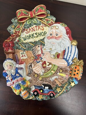 Vintage Fitz and Floyd Santas Magic Workshop Platter Cookie Plate Porcelain 1996