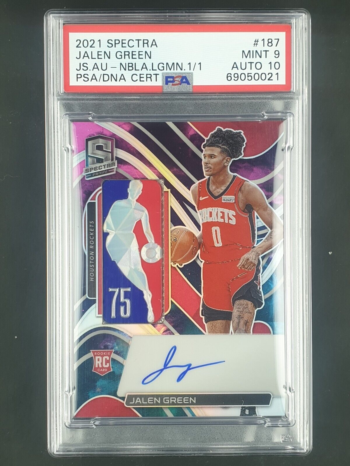 2021-22 Spectra Jalen Green LogoMan RPA 1 of 1 on card AUTO 2021-22 Spectra Jalen Green LogoMan RPA 1 of 1 on card AUTO