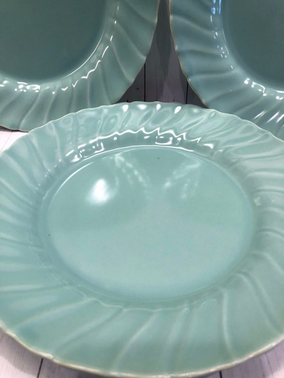 3 Franciscan CORONADO CORAL Aqua glossy Luncheon Plates 9 1/2