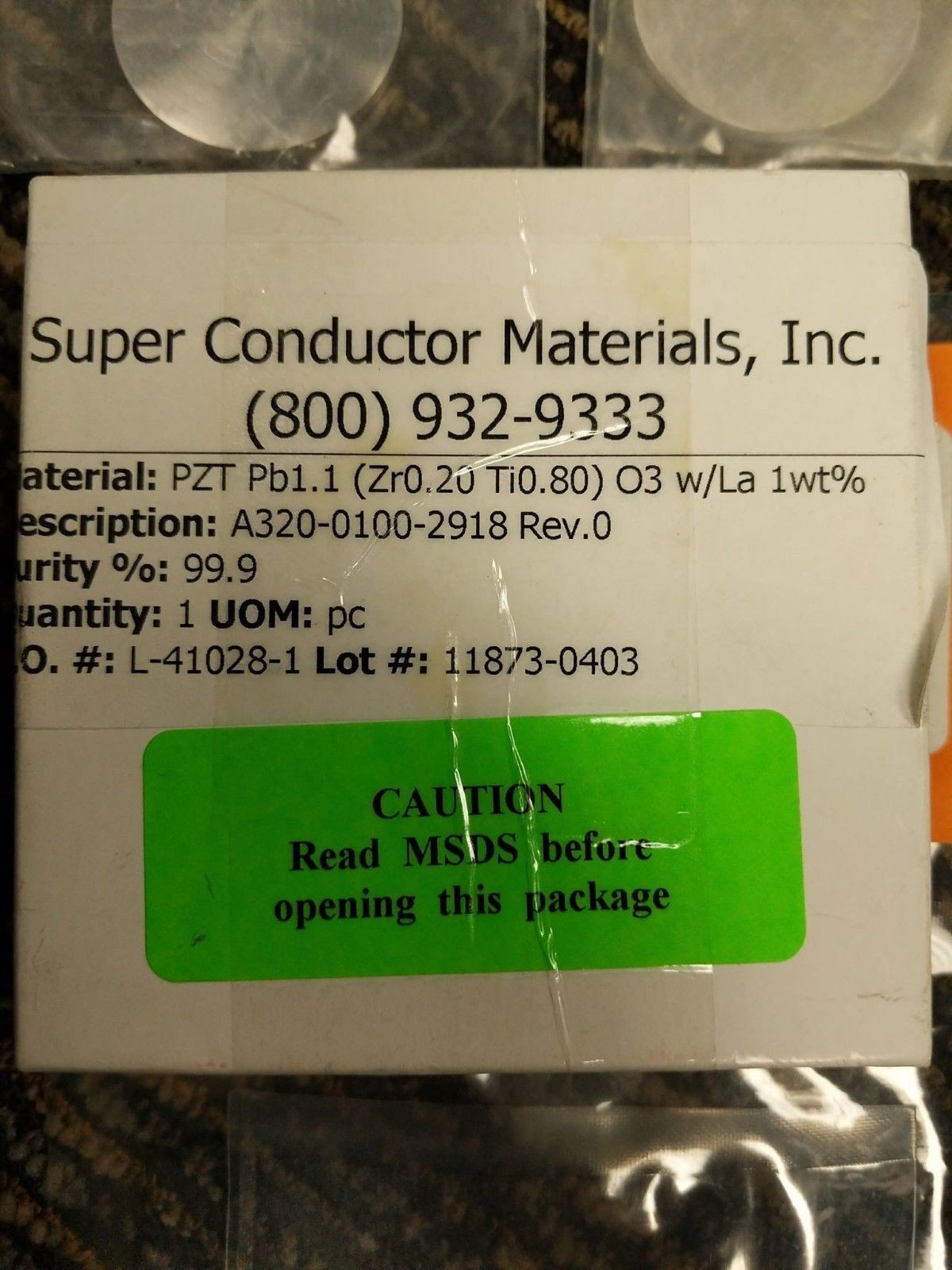 Super Conductor Material PZT Pb1.1(Zr0.20 Ti0.80) O3 w/La 1wt% Sputtering Target