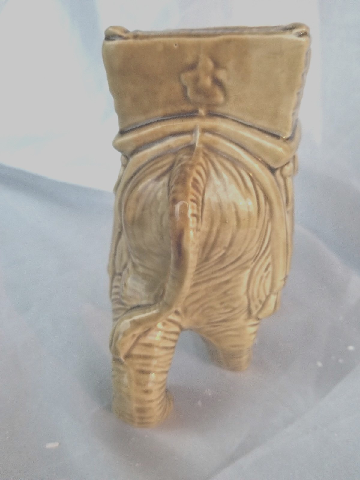 VINTAGE MCM  ELEPHANT PLANTER GOLD  TRUNK UP INDIA DRESS AND BASKET ON BACK