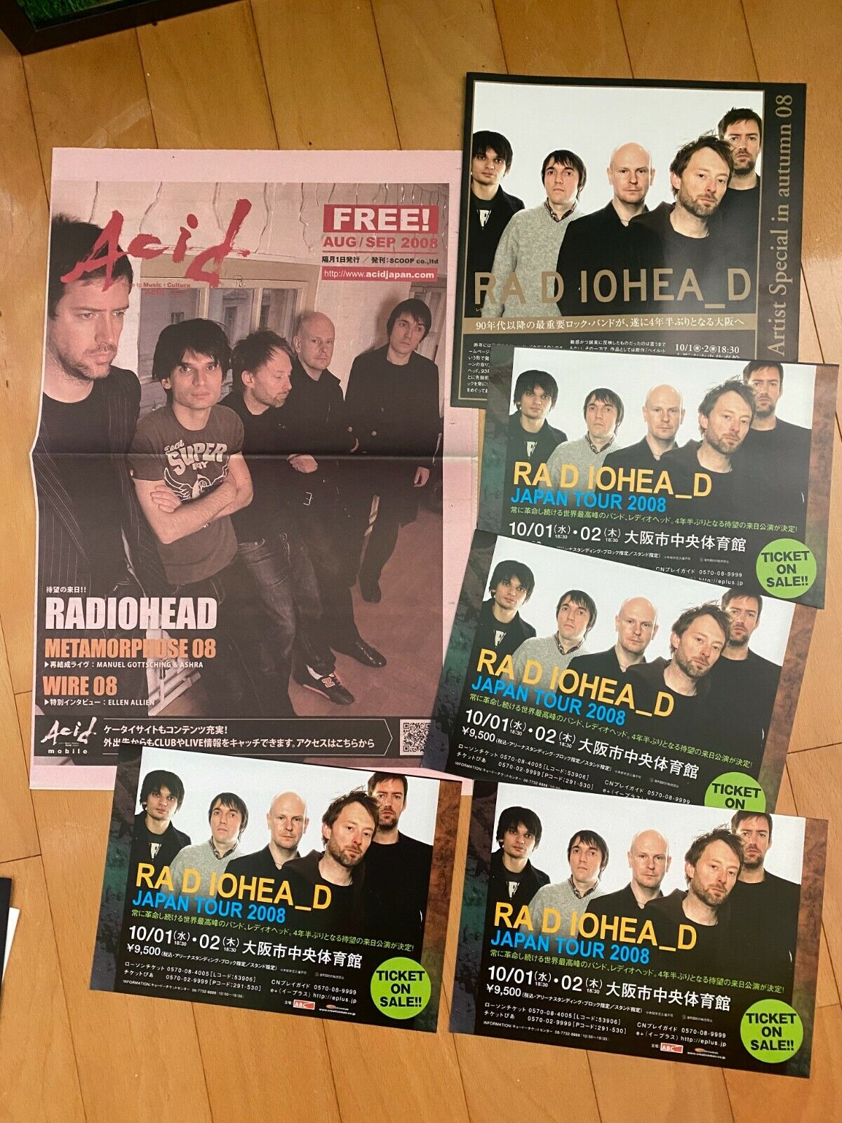 RADIOHEAD LIVE 2008 Japan tour flyer x6 Thom Yorke KID A OK RADIOHEAD LIVE 2008 Japan tour flyer x6 Thom Yorke KID A OK