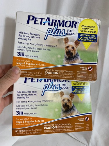 2 Box PetArmor Plus Flea Tick Prevention for Small Dogs with Fipronil 4 to 22 Lb